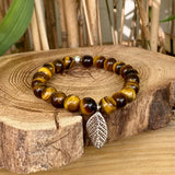 Bracelet œil de tigre AA avec motif feuille