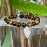 Bracelet œil de tigre AA avec motif feuille